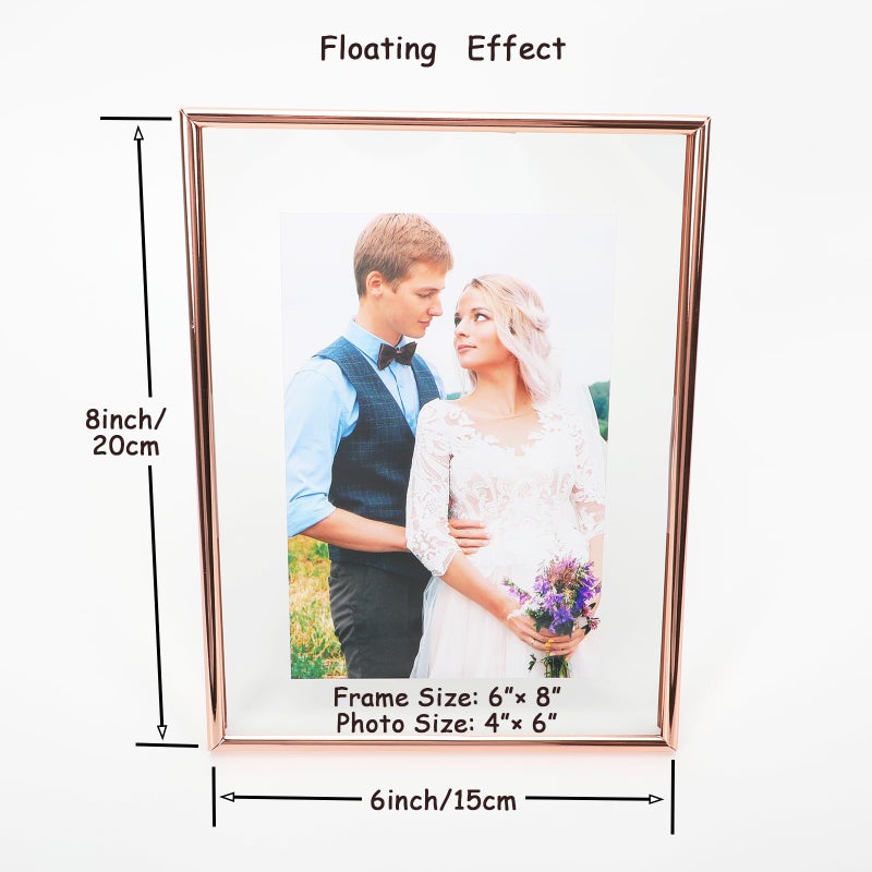 AhaGo Rose Gold Floating Frame (6""x8""  Vertical  2 Set) with Romantic Heart  For Picture 5x7 4x6 3x5  Modern Minimalist Style  Classy Gift For Festival  Home or Wedding - Image 2