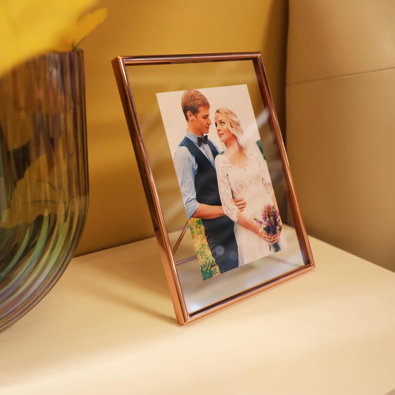 AhaGo Rose Gold Floating Frame (6""x8""  Vertical  2 Set) with Romantic Heart  For Picture 5x7 4x6 3x5  Modern Minimalist Style  Classy Gift For Festival  Home or Wedding - Image 5