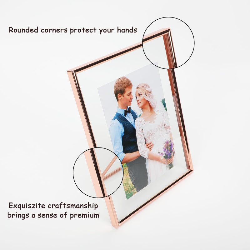 AhaGo Rose Gold Floating Frame (6""x8""  Vertical  2 Set) with Romantic Heart  For Picture 5x7 4x6 3x5  Modern Minimalist Style  Classy Gift For Festival  Home or Wedding - Image 4