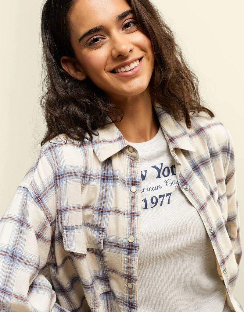 American Eagle  AE Oversized Flannel Shirt for Women | Best Price UAE