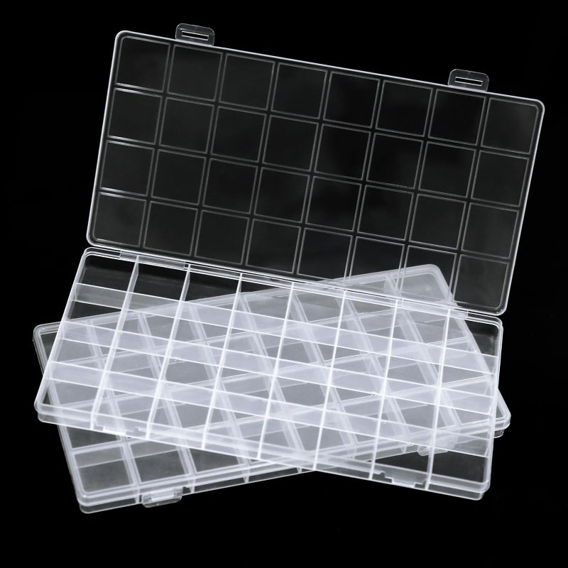 GREENTIME 2 Pack 32 Grids Clear Plastic Storage Organizer Boxes Diamond Painting Containers Bead Storage Containers for Small Hardware Small Parts Crafts Jewelry - Image 2