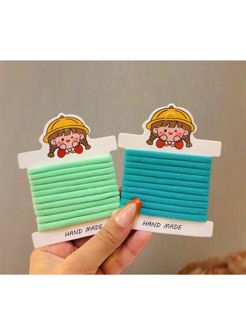 Hand Made Set of 20 Hair Ties (10 Green + 10 Teal ) – 2 Cards Pack - Image 4