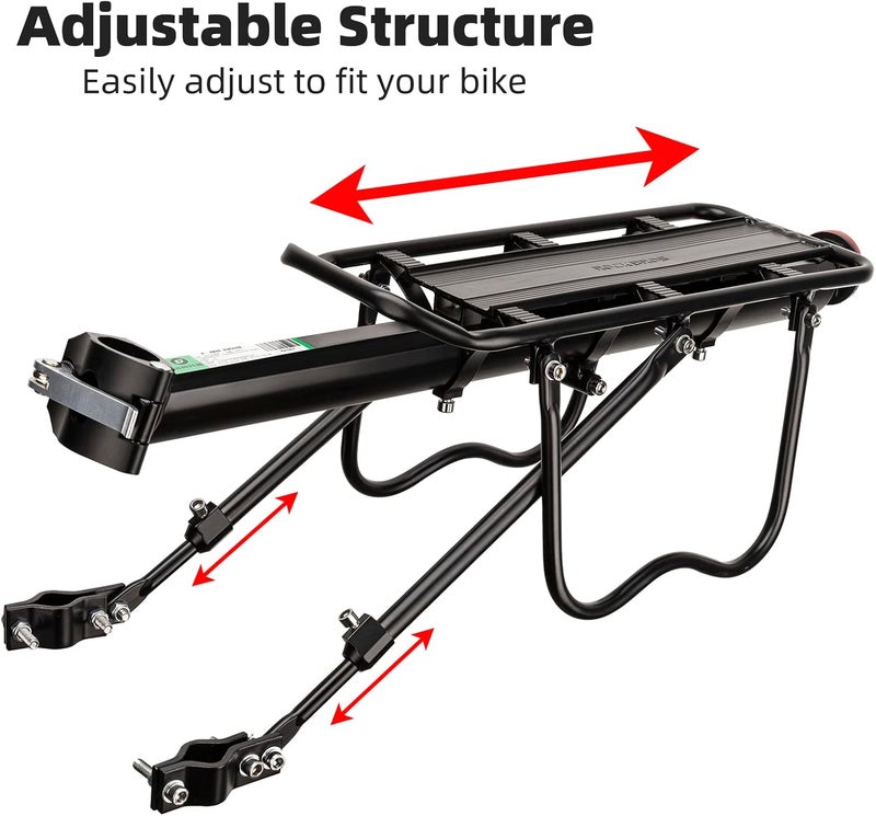 ROCKBROS Rear Bike Rack - Aluminum Alloy, Black, Quick Release, 165lb Capacity for Mountain Bikes - Image 2