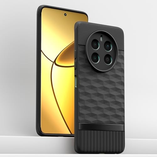 Pikkme غطاء خلفي Pikkme لهاتف Realme 12 Plus 5G / P1 5G / Narzo 70 5G / 70 Pro 5G حماية الكاميرا تصميم 3D هيكسا مكعب غلاف واقي سيليكون (أسود) - Image 2