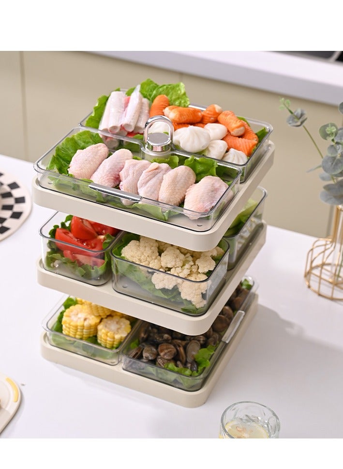 general Fruit Basket Rotating Fruit Tray, Farmhouse Grid Design 3 Layer Snacks Tray Tiered Fruit Basket Stand for Countertop, Cabinet - Image 2