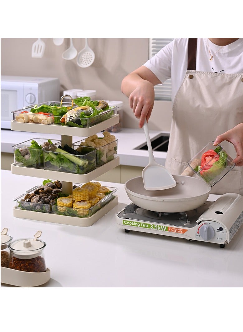 general Fruit Basket Rotating Fruit Tray, Farmhouse Grid Design 3 Layer Snacks Tray Tiered Fruit Basket Stand for Countertop, Cabinet - Image 3