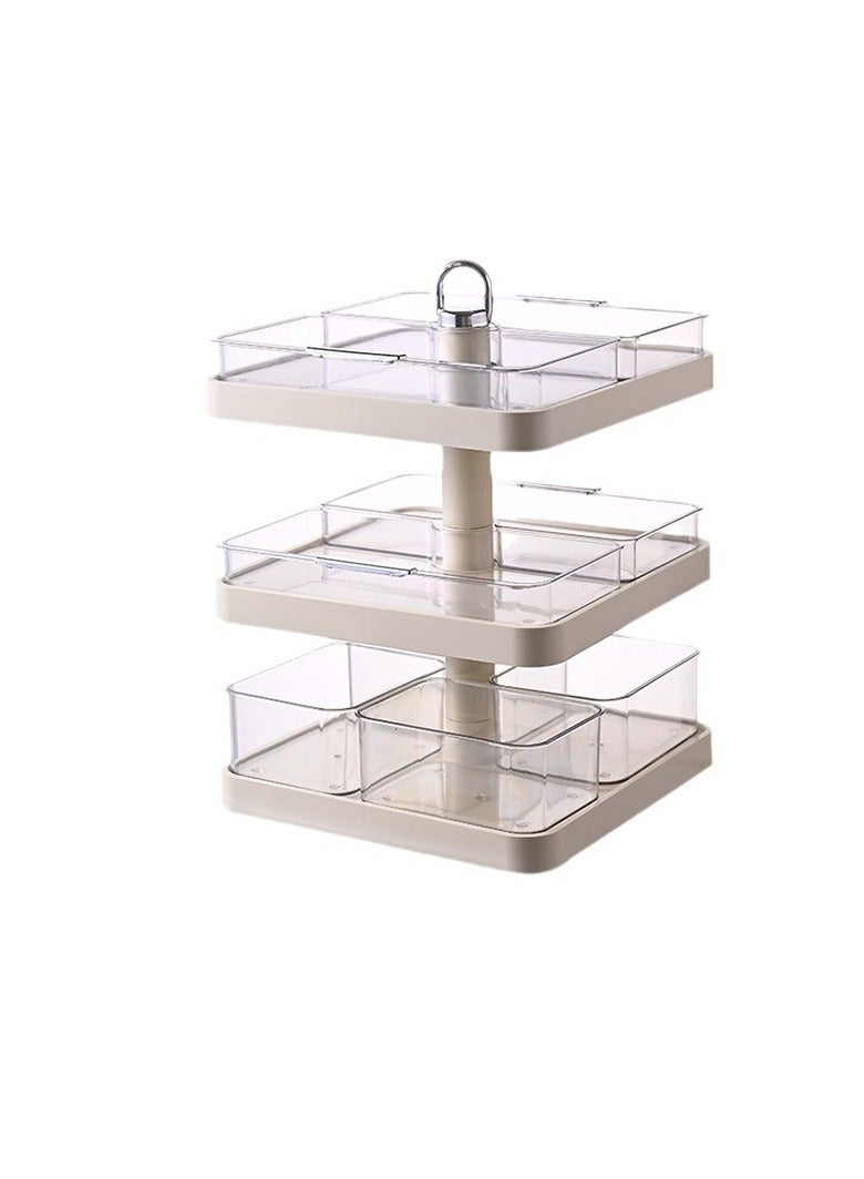 general Fruit Basket Rotating Fruit Tray, Farmhouse Grid Design 3 Layer Snacks Tray Tiered Fruit Basket Stand for Countertop, Cabinet - Image 1