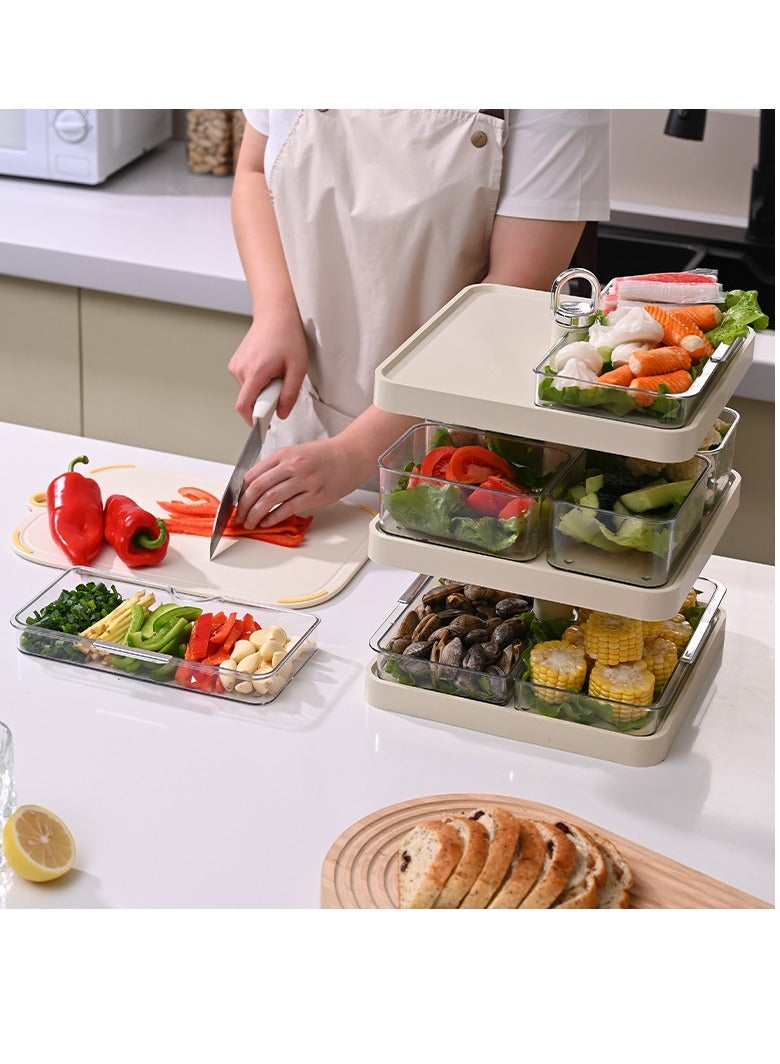 general Fruit Basket Rotating Fruit Tray, Farmhouse Grid Design 3 Layer Snacks Tray Tiered Fruit Basket Stand for Countertop, Cabinet - Image 4