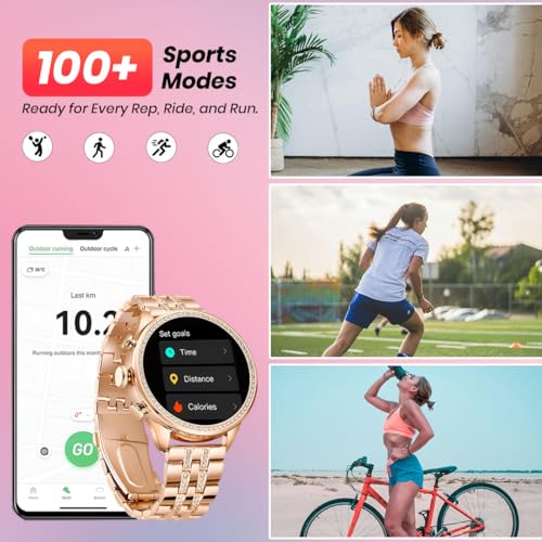 PunnkFunnk ساعة بونكفونك الذكية الجيل 9 مع سلسلة 1 | بلوتوث 4.0 +5.0 وضع مزدوج | شاشة 1.6 بوصة | قرص ألومنيوم | أحزمة سيليكون | ساعة ذكية للاتصال عبر البلوتوث للنساء والفتيات | (ذهبية) - Image 2