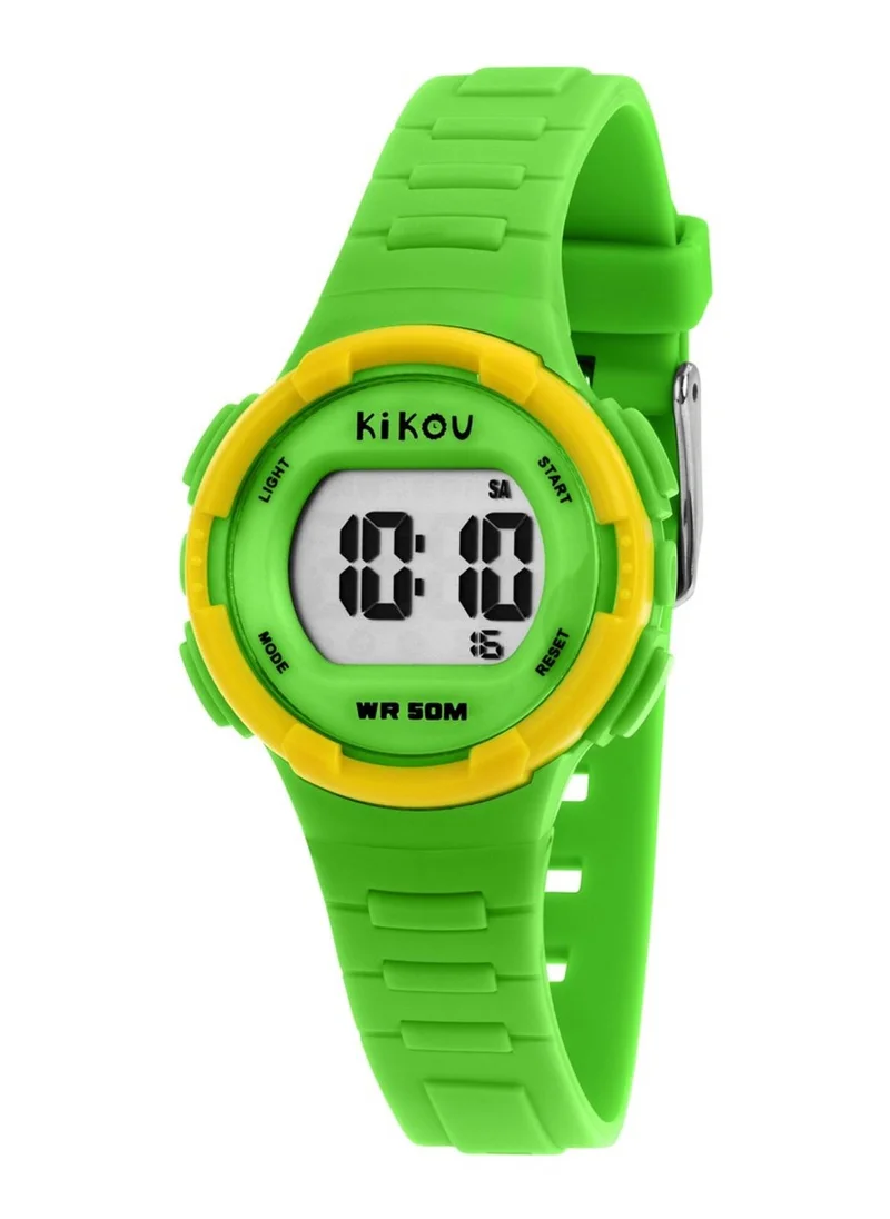 Kikou Neon Kids Digital Watch for Boys & Girls - Green Sunray Dial, 31mm Round Case, Green Polyurethane Strap, Quartz, 50M Water Resistant - R4551107003