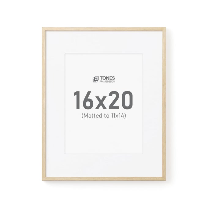 16X20 PICTURE FRAME MATTED TO 11X14 NATURAL SOLID WOOD VENEER FINISH AND PLEXIGLASS FRONT LARGE PICTURE FRAMES FOR POSTER GALLERY WALL HOME DECOR