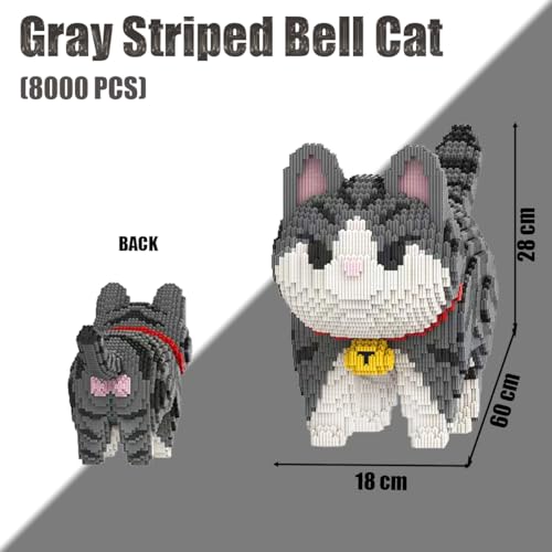 HONLANCH Animal Gray Striped Bell Cat Micro Building Blocks Set8000PCS Gift for Adults and Kids - Image 5