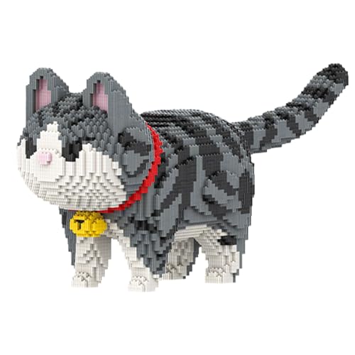 HONLANCH Animal Gray Striped Bell Cat Micro Building Blocks Set8000PCS Gift for Adults and Kids - Image 1