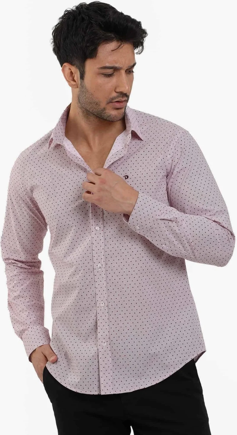 دوفي Slim Fit Button Collar Claret Red Men's Shirt DU1234013021