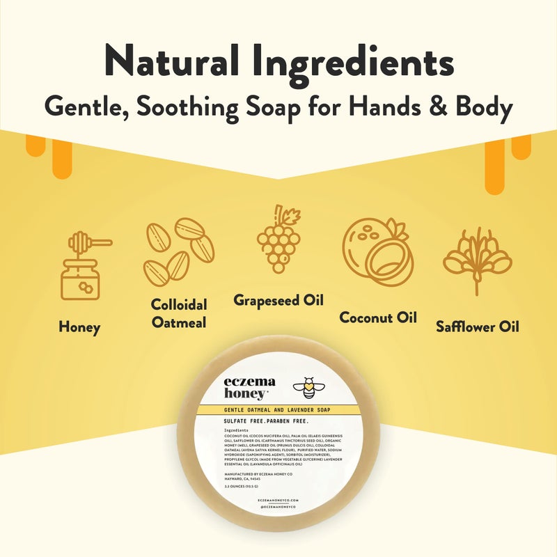 ECZEMA HONEY Gentle Oatmeal and Lavender Soap - Natural Eczema Body Wash - Daily Gentle Soap for Dry, Itchy, Sensitive,  Irritable Skin (3.3 Oz) - Image 2