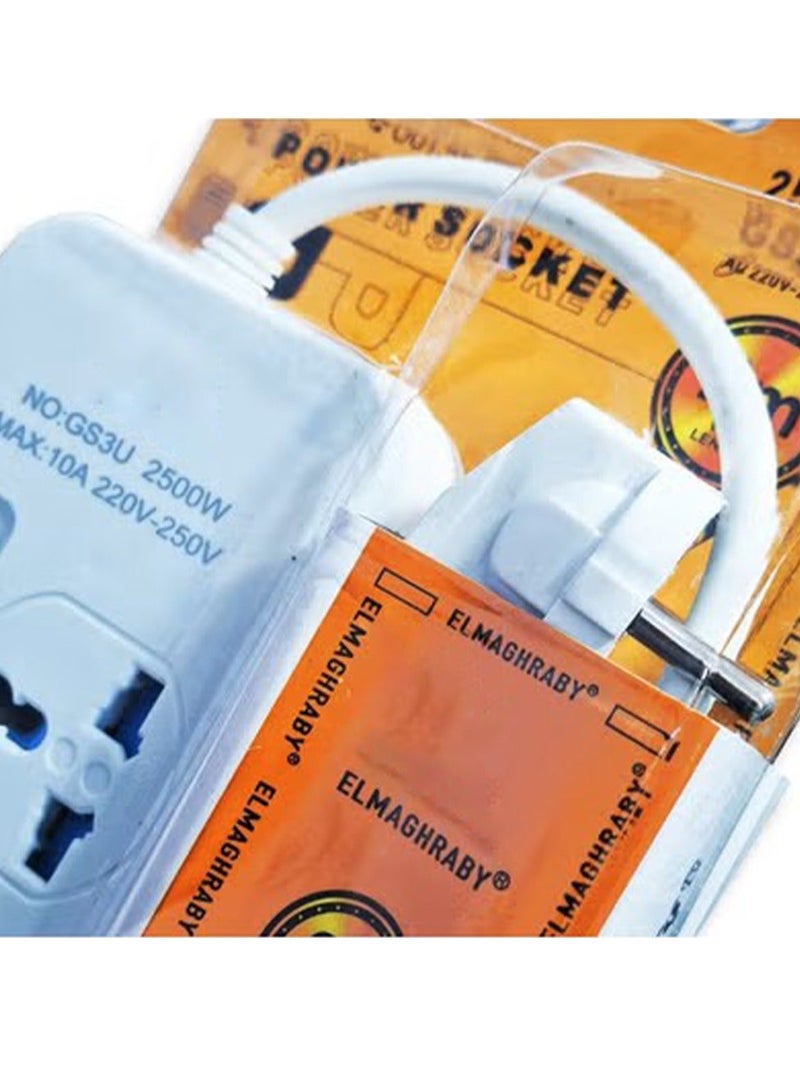 ELMAGHRABY Universal 3-Outlet Power Strip, 3 USB Charger Adapters and 1 Type-C Port, Strong and Flexible Cord for Powering Electrical Devices, 2500W, 220V Capacity, Practical Design for Daily Use and Supports Up to 3 Devices at the Same Time, Ideal for Offices, Bedrooms, Meeting Tables and Computers, Durable and Resistant ABS Plastic Material, High-Quality, Non-Slip Feet - White - Image 4