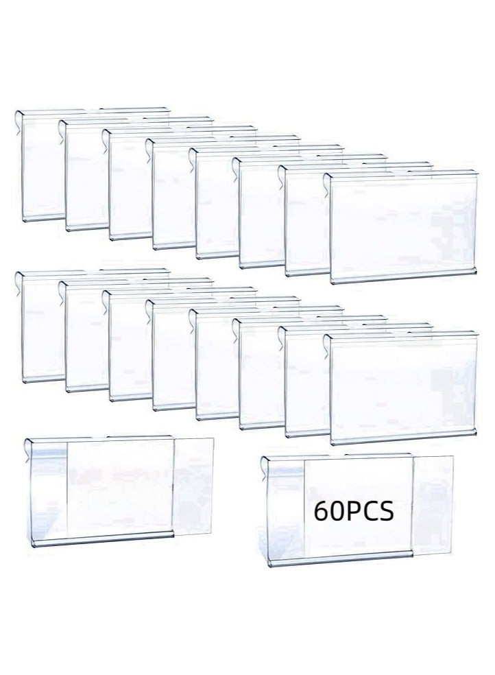 60Pcs Clear Plastic Label Holders, Retail Price Label Holder, Clip on Label Holders, Merchandise Sign Display Holder for Supermarket Shop, Labels for Storage Bins (8x4.2cm) - Image 1