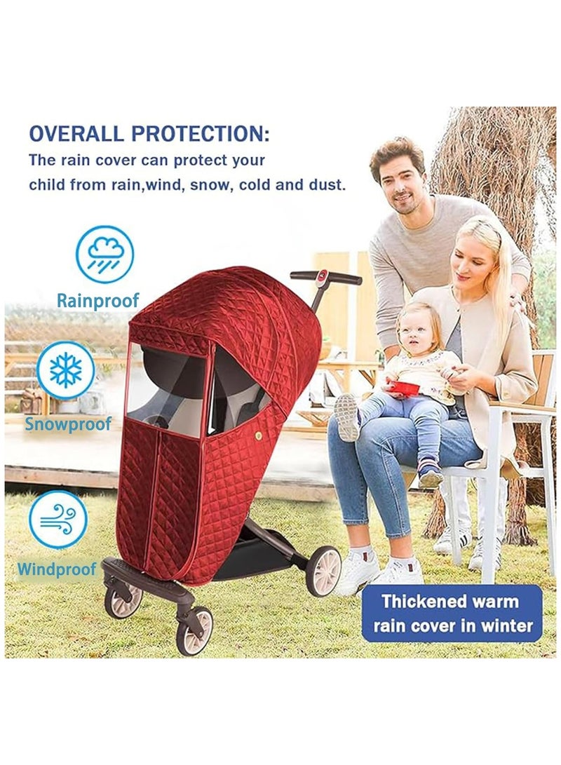 غطاء دافئ لعربة الأطفال مقاوم للرياح والمطر، مناسب لمعظم عربات الأطفال (عنابي) - Image 4