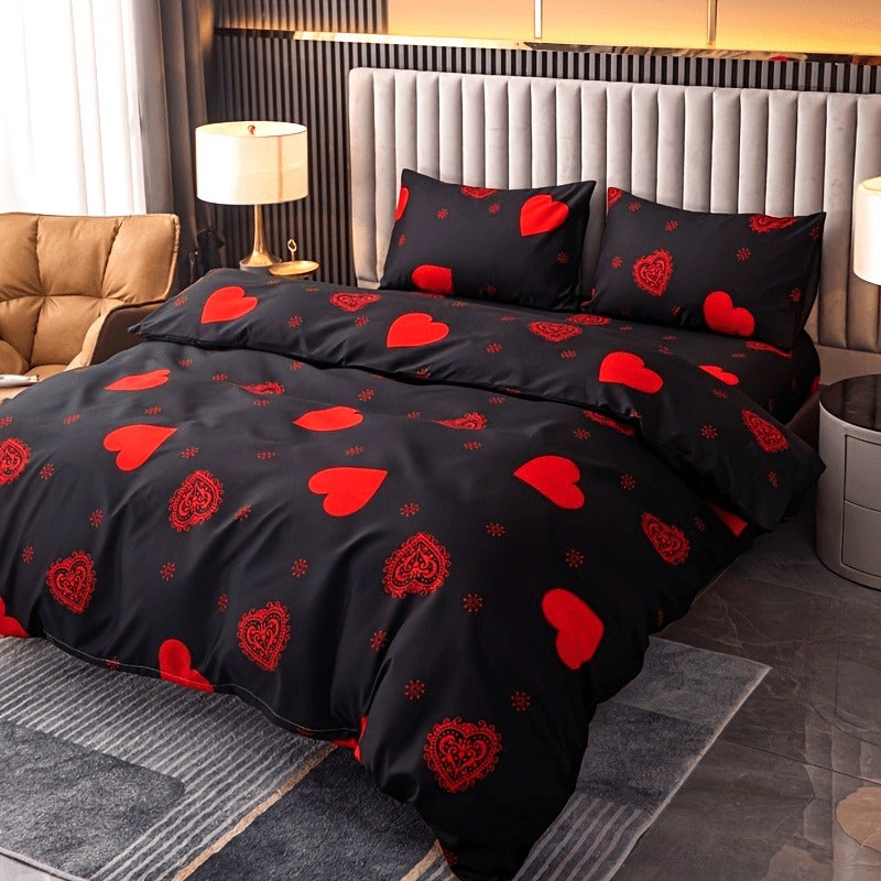 3pcs Soft Comfortable Fleece Romantic Heart Pattern, Love Theme Style Duvet Cover Set (1pc Duvet Cover And 1 Pair Pillowcases), Perfect for Cozy Bedroom And Guest Room, Valentine'S Day Gift - Image 2