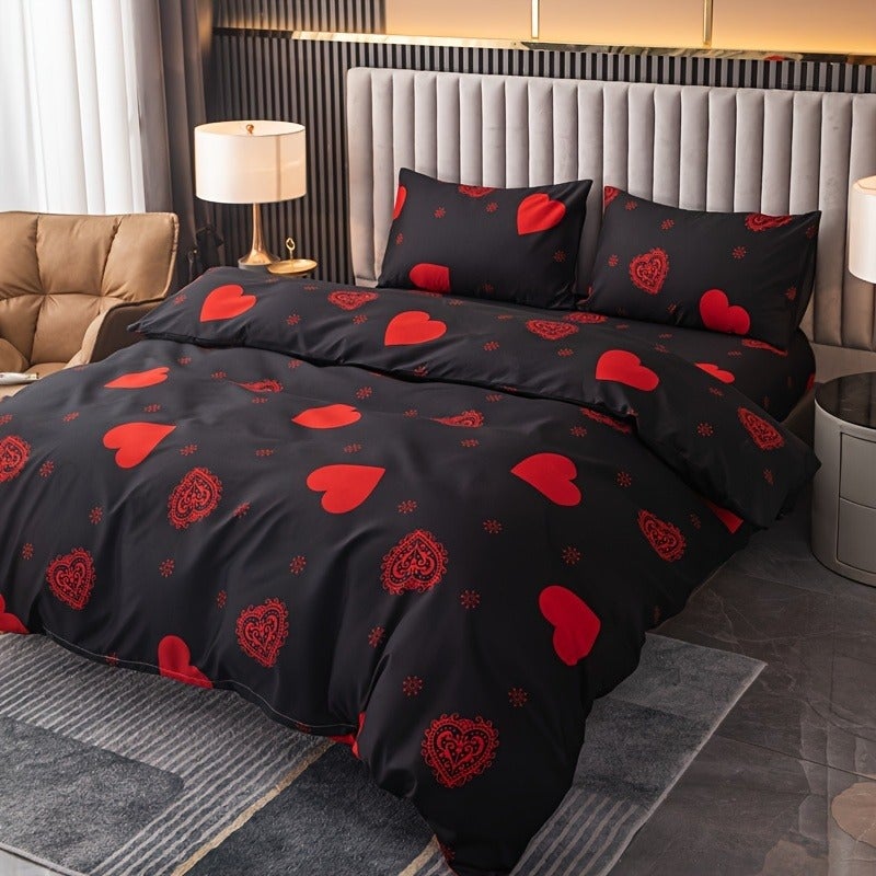 3pcs Soft Comfortable Fleece Romantic Heart Pattern, Love Theme Style Duvet Cover Set (1pc Duvet Cover And 1 Pair Pillowcases), Perfect for Cozy Bedroom And Guest Room, Valentine'S Day Gift - Image 5
