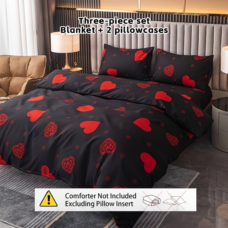 3pcs Soft Comfortable Fleece Romantic Heart Pattern, Love Theme Style Duvet Cover Set (1pc Duvet Cover And 1 Pair Pillowcases), Perfect for Cozy Bedroom And Guest Room, Valentine'S Day Gift - Image 3