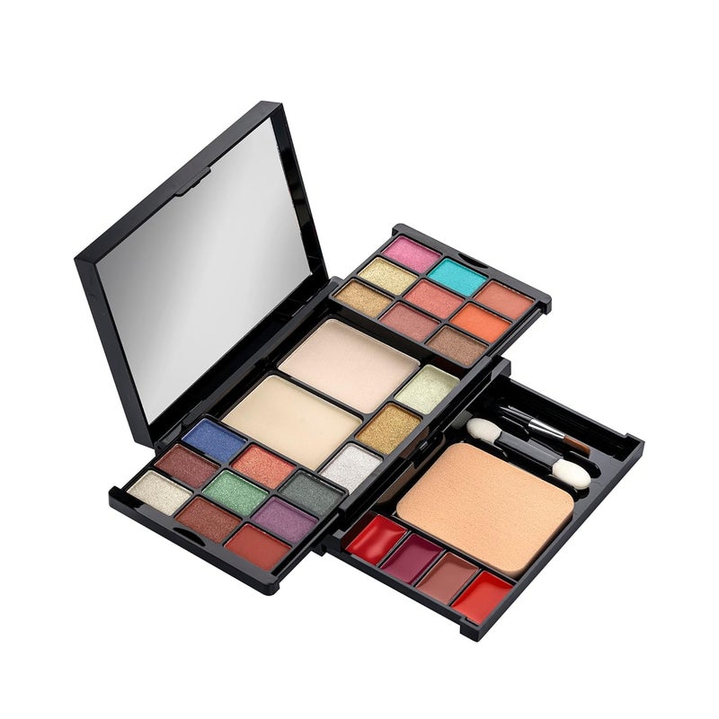 COLORS QUEEN Colors Queen Eye See You Makeup Kit with 18 Shimmery Eyeshadows 3 Highlighters 2 Compact Powder 2 Applicator and 1 Sponge Eye Face Lips Palette for Women Multicolor01 29g - Image 1