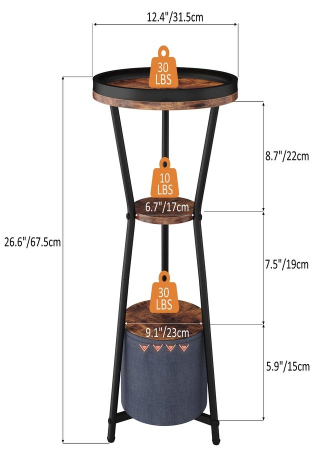 Yusong Round Side Table, Small Drink Table for Small Spaces, 3-Tier Industrial End Table, Accent Nightstand Bedside Table for Living Room, Bedroom, Sofa Couch, Rustic Brown - Image 3