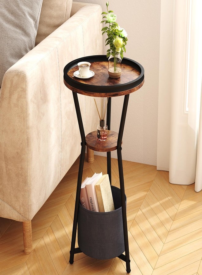Yusong Round Side Table, Small Drink Table for Small Spaces, 3-Tier Industrial End Table, Accent Nightstand Bedside Table for Living Room, Bedroom, Sofa Couch, Rustic Brown - Image 1