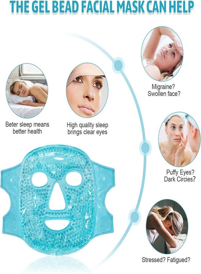 JUDEE Reusable Gel Beads Eye & Face Mask Combo - Hot & Cold Therapy Mask Set for Relaxation, Comfort, and Stress Relief - Soft and Adjustable Eye and Face Masks (Blue) - Image 2