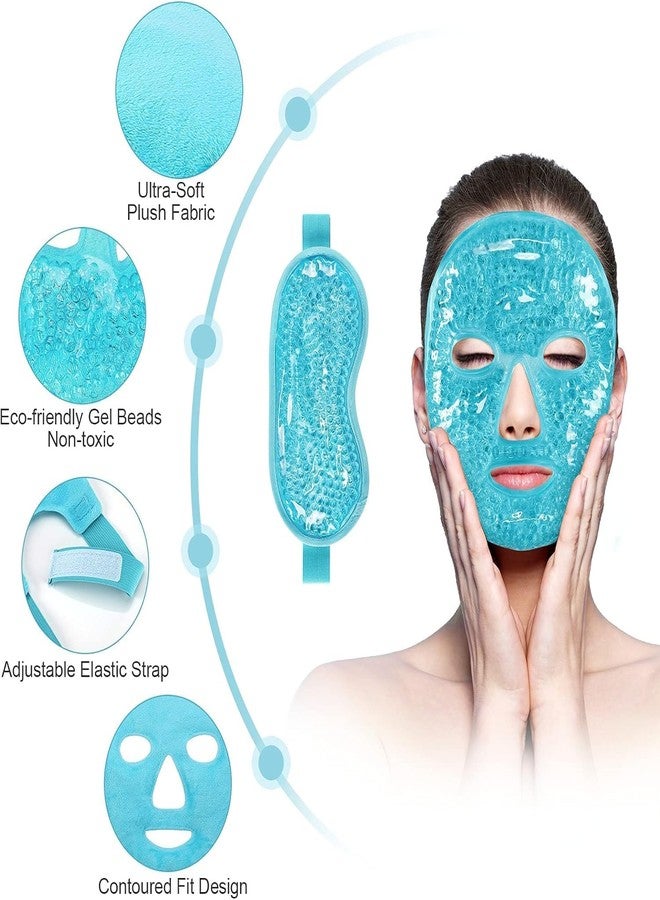 JUDEE Reusable Gel Beads Eye & Face Mask Combo - Hot & Cold Therapy Mask Set for Relaxation, Comfort, and Stress Relief - Soft and Adjustable Eye and Face Masks (Blue) - Image 3