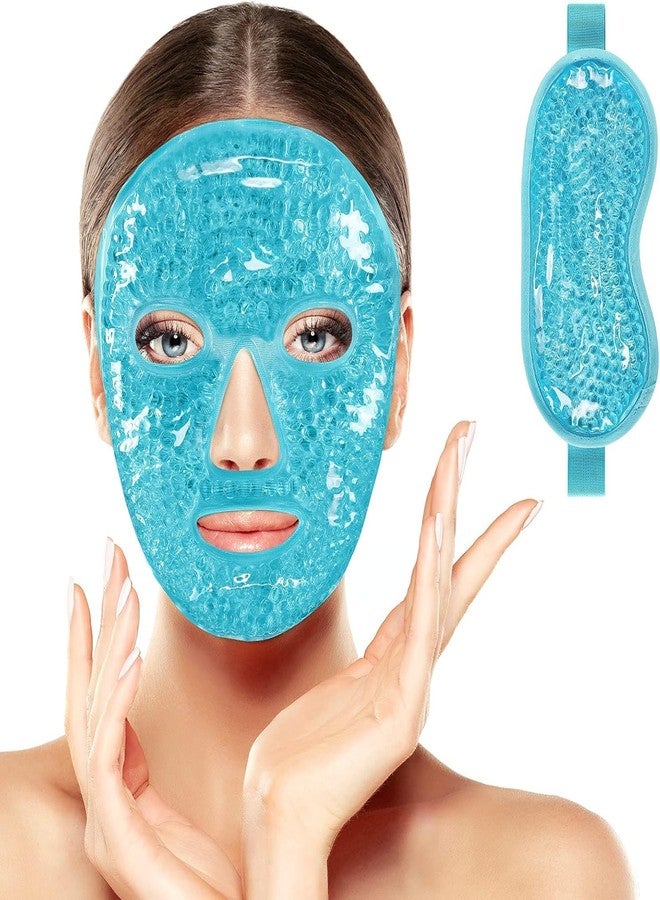 JUDEE Reusable Gel Beads Eye & Face Mask Combo - Hot & Cold Therapy Mask Set for Relaxation, Comfort, and Stress Relief - Soft and Adjustable Eye and Face Masks (Blue) - Image 1