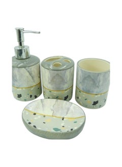 BABAZAM 4 Pieces Bathroom Accessories Set Toothbrush Cup & Holder Lotion Liquid Soap Dispenser & Tray Multicolor 22x26x9cm  - Image 3