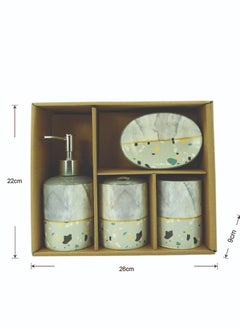 BABAZAM 4 Pieces Bathroom Accessories Set Toothbrush Cup & Holder Lotion Liquid Soap Dispenser & Tray Multicolor 22x26x9cm  - Image 1