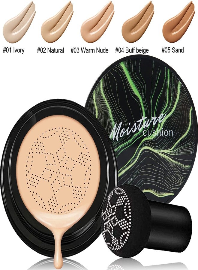 Hilareco Mushroom Head Air Cushion CC Cream Nature Foundation, Moisturizing BB Cream, Long Lasting Matte Concealer, Bright Makeup Base with Mushroom Makeup Sponge (#05 Sand) - Image 4
