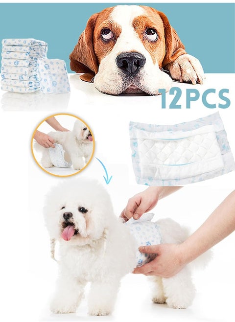 12Pcs Male Dog Diapers Absorbent Male Dog Wraps Belly Bands for Male Dogs with Leak Protection, Excitable Urination, Incontinence, or Male Marking  Leakproof Puppy Diapers Male Doggie Diaper