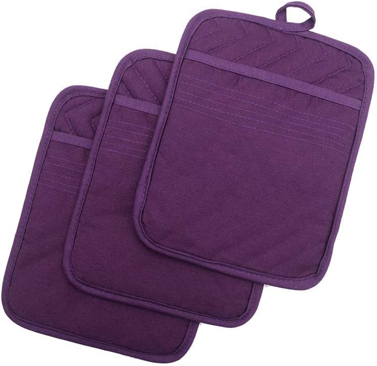 ANYI Pot Holders for Kitchen Heat Resistant, Cotton Hot Pads for Counter Table, Purple Kitchen Pot Holders with Pocket - Image 1