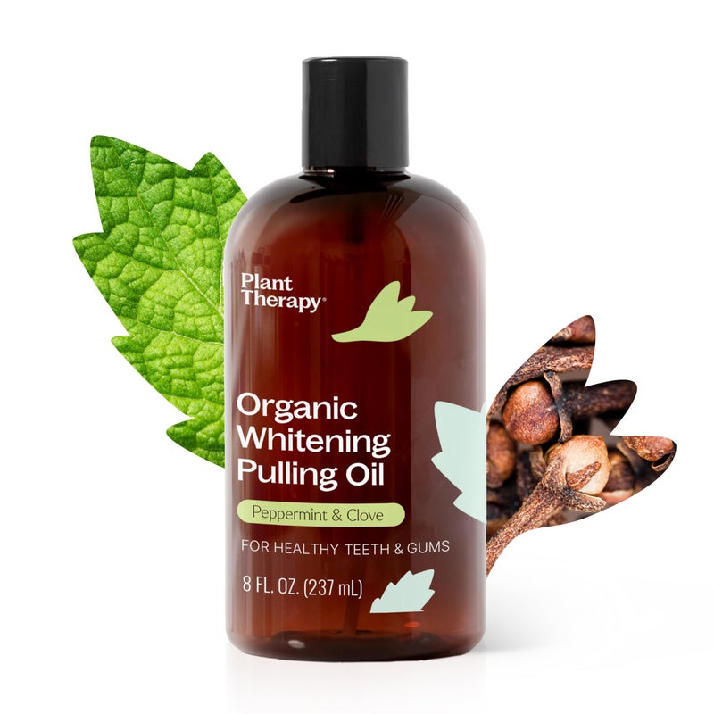 Plant Therapy Organic Whitening Pulling Oil 8 oz Peppermint & Clove, Naturally Whitens Teeth, Freshens Breath & Supports Gum Health, Helps Calm Oral Irritation and Discomfort, Natural Essential Oils - Image 1