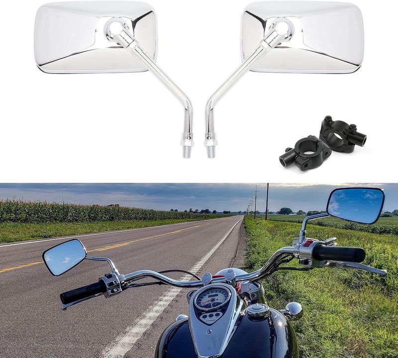 DREAMIZER Universal Motorcycle Rear View Mirror - Chrome Aluminum 7/8" 10MM Handlebar Side Mirrors - Image 1