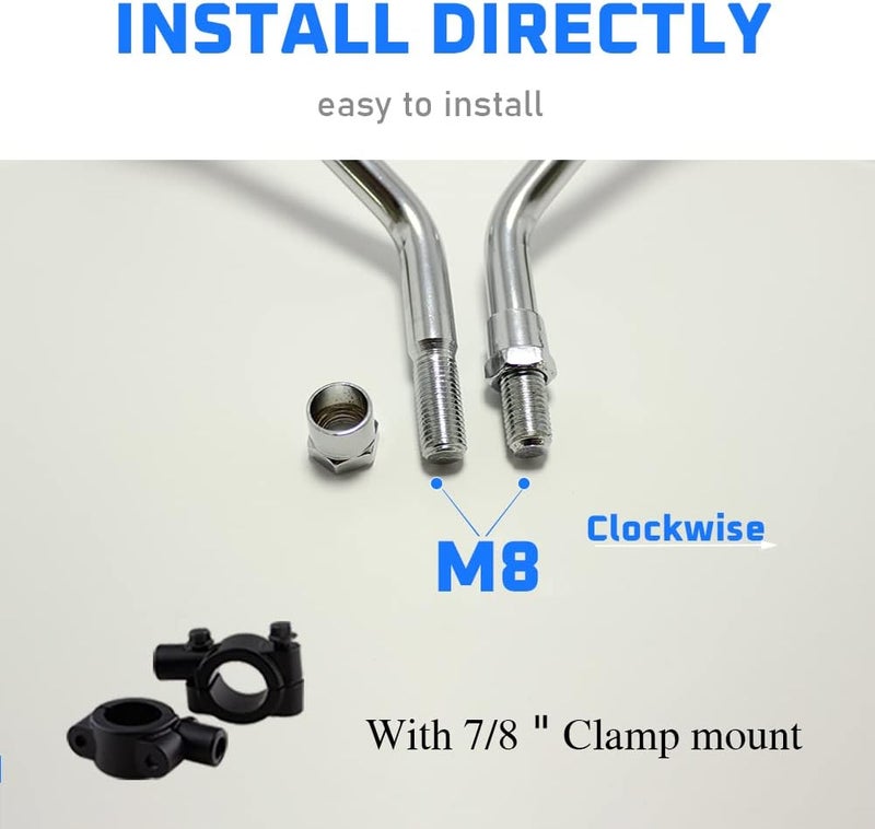 DREAMIZER Universal Motorcycle Rear View Mirror - Chrome Aluminum 7/8" 10MM Handlebar Side Mirrors - Image 3