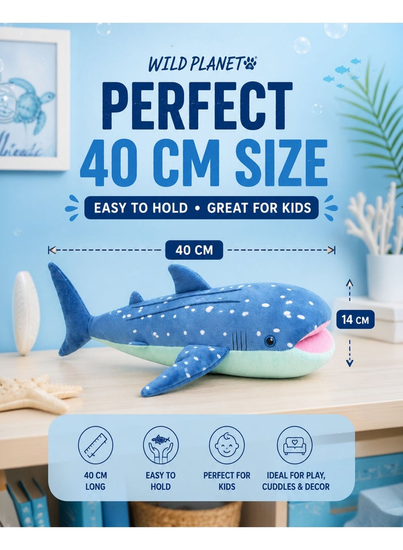 Wild Planet Whale Shark Plush Toy 40cm Soft Ocean Stuffed Animal Realistic Marine Life Plushie Cute Sea Animal Pillow for Kids Boys Girls Baby Hugging Sleeping Cuddling Educational Gift Collectible - Image 3