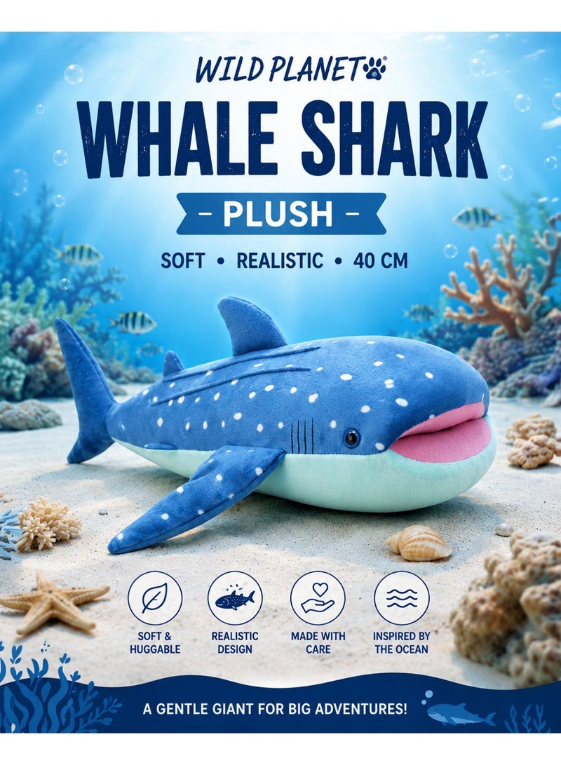 Wild Planet Whale Shark Plush Toy 40cm Soft Ocean Stuffed Animal Realistic Marine Life Plushie Cute Sea Animal Pillow for Kids Boys Girls Baby Hugging Sleeping Cuddling Educational Gift Collectible - Image 1