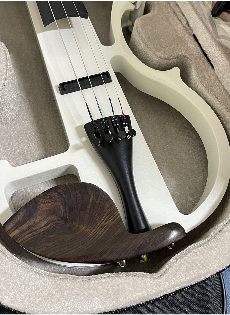 Mike Music - Electric Violin Full Size 4/4, Silent Electric Violin Set, Solid Wood Metallic Electric Fiddle with Ebony Fittings, Beginner Kit for Adults Teens White - Image 1