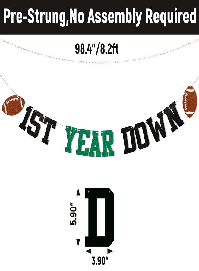 Ramciyo Pre-Strung 1st Year Down Banner - Football 1st Birthday Party Decorations, Game On, First Year Down Bunting Banner Green Black Glitter - Image 2