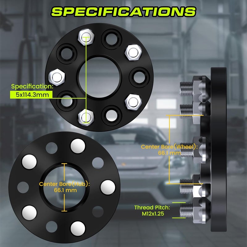 Customadeonly 2 Hub Centric Black Wheel Spacers 5x114.3 66.1 CB 12X1.25 1.5 Inch 38MM for Infiniti G35, G37, Nissan 240SX 350Z 370Z 300ZX - Image 2