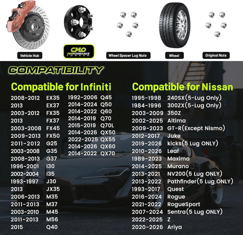 Customadeonly 2 Hub Centric Black Wheel Spacers 5x114.3 66.1 CB 12X1.25 1.5 Inch 38MM for Infiniti G35, G37, Nissan 240SX 350Z 370Z 300ZX - Image 3