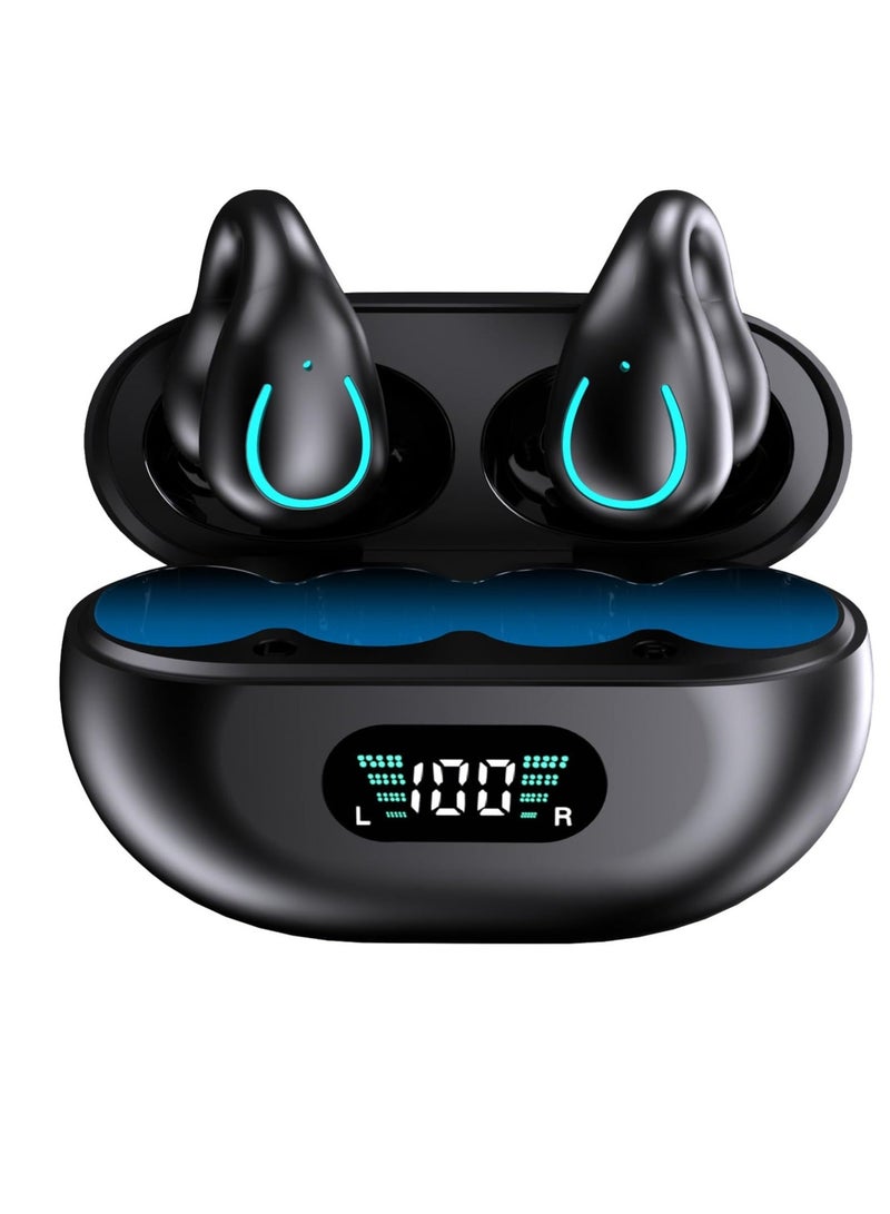 Wireless Open Ear Sport Headphones, Clip Earbuds with Digital Display Charging, Air Conduction Bluetooth Headset, With 5.3, for Cycling, Running, Workout, Driving (Black) - Image 1