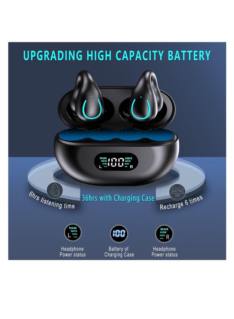 Wireless Open Ear Sport Headphones, Clip Earbuds with Digital Display Charging, Air Conduction Bluetooth Headset, With 5.3, for Cycling, Running, Workout, Driving (Black) - Image 2