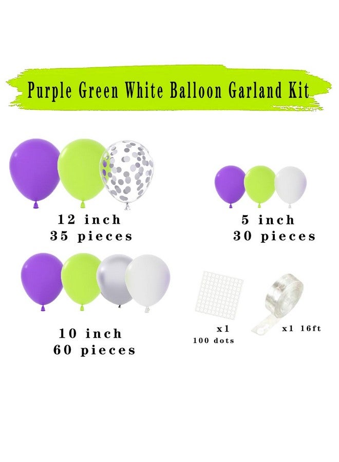 LUDEOU Purple Green White Balloon Garland Arch Kit - Lime Green Purple Balloons Metallic Silver Balloons for Outer Space Toy Game Birthday Baby Shower Graudation Party Decorations - Image 5