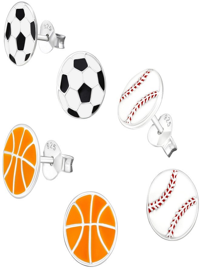 آيسروز طقم أقراط من الفضة الإسترليني عيار 925، مكون من 3 أزواج، بتصميمات رياضية لكرة القدم والبيسبول وكرة السلة، رقم الموديل 28471 - Image 1