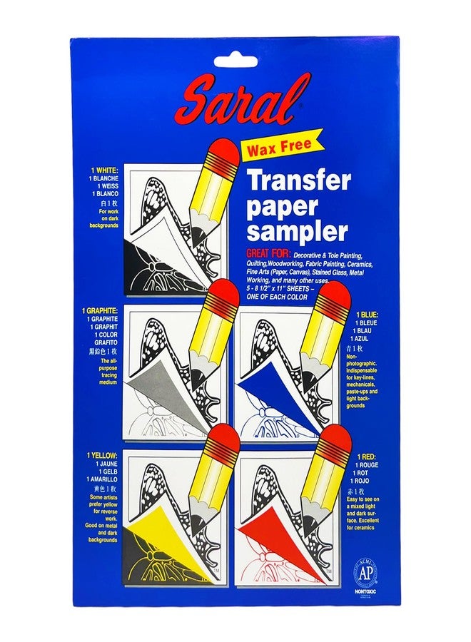 Saral Paper Corp Wax Free Transfer Tracking Paper Sampler Pack - One 8.5 Inches x 11 Inches Sheet for Each Color (Red, Blue, Yellow, White, Graphite) - Image 1